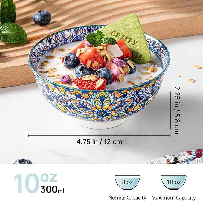 HENXFEN LEAD Boho Ceramic Dessert & Snack Bowls Set of 6, 10 oz | Assorted - Image 2