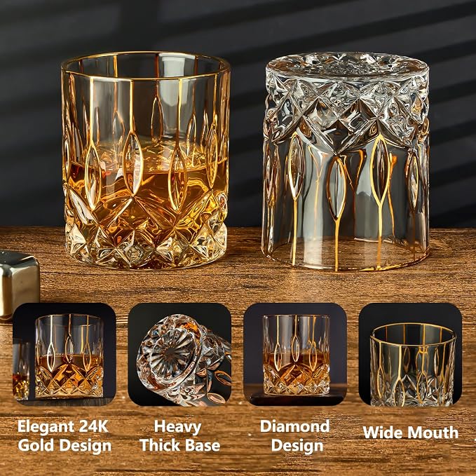 GLASKEY Gold Rim Whiskey Glasses Set of 2, Crystal Old Fashioned Glasses-Luxury - Image 7