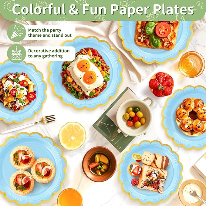 50 Pcs Light Blue Paper Plates Disposable, Dessert Cake Plates, - Image 5