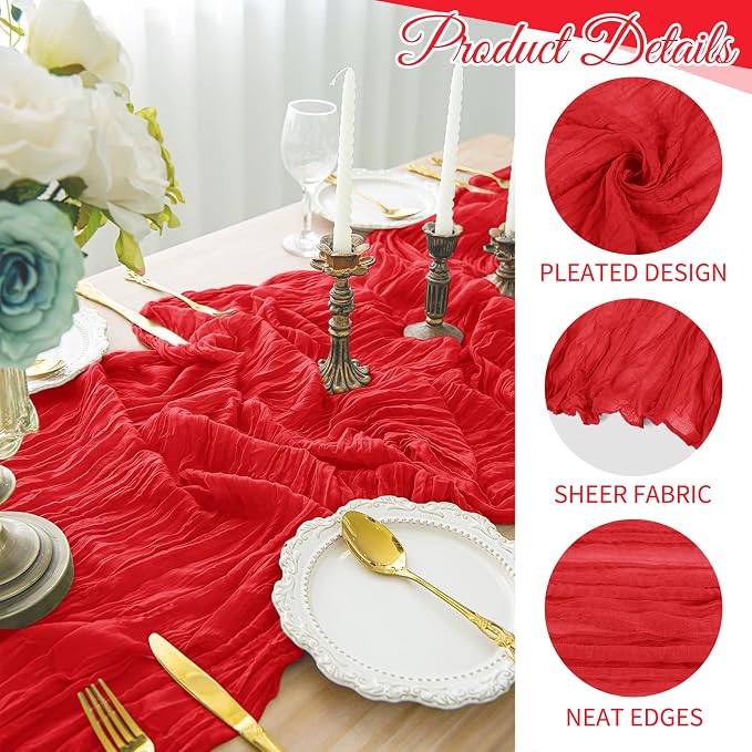 10 Pack Red Cheesecloth Table Runner 17x108 Inch Boho Gauze Cheese Cloth Table - Image 3