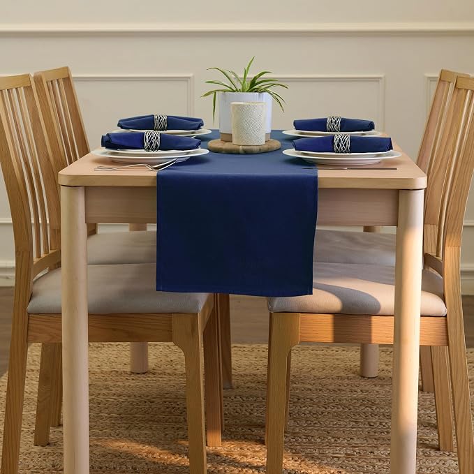 Encasa XO Table Runner, Cotton Canvas Dining Runner 13"x59" | Scotch Blue - Image 4