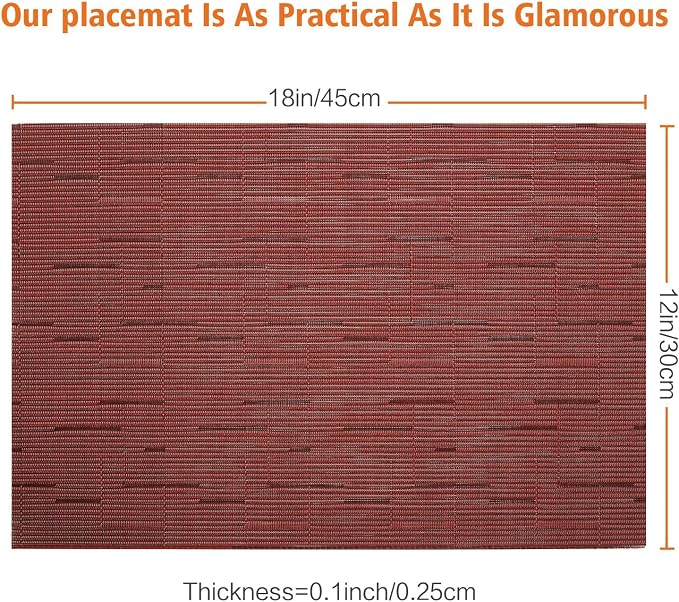 Placemats Set of 8, Vinyl Woven Red Non Slip Table Mats | Heat Resistant - Image 2