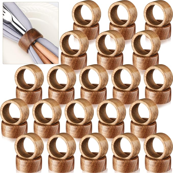 Zhehao 50 Pcs Wood Napkin Rings Bulk Acacia Handmade Dining Table Napkin Holder by Zhehao