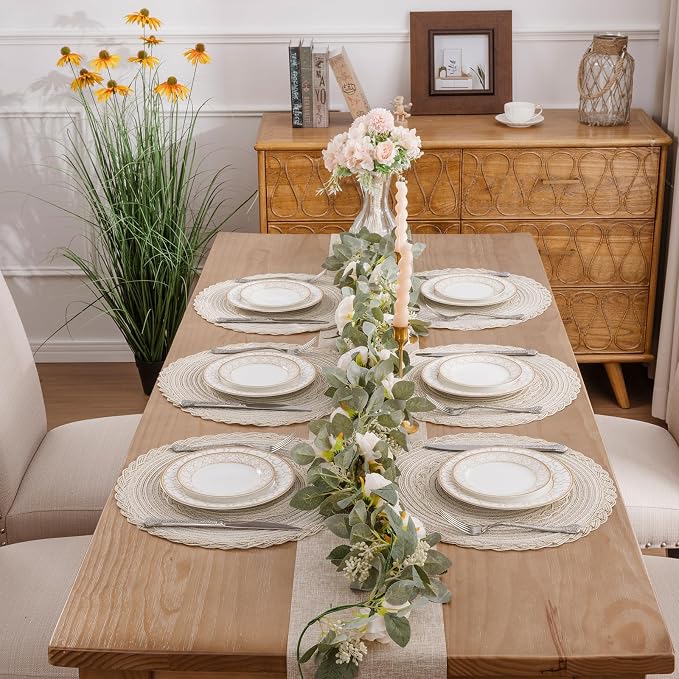 SHACOS Round Placemats Set of 4 Boho Braided Border Table Place Mats - Image 7