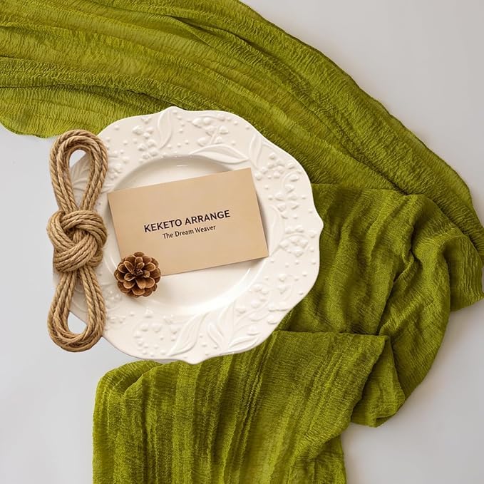 Moss Green Cheesecloth Table Runner 120 Inches - Image 3