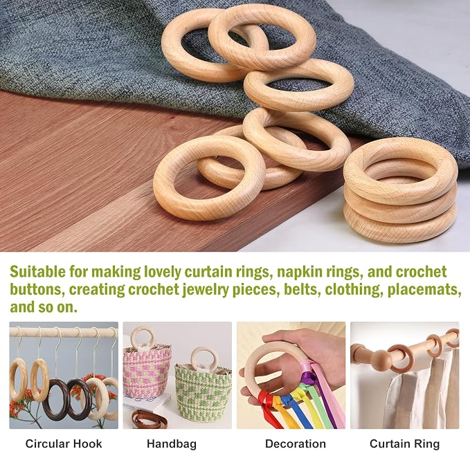 FoDau770 5pcs Natural Beech Wooden Rings, Unfinished Solid Wood Rings Heavy - Image 7