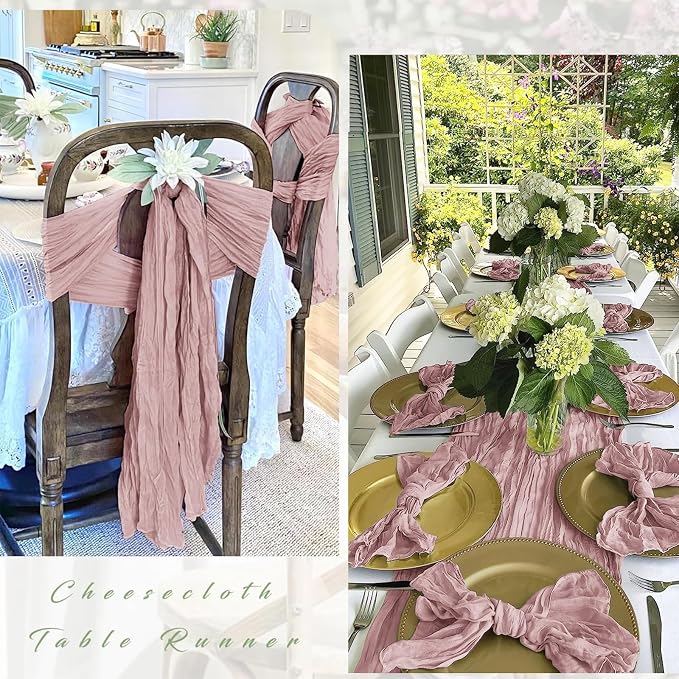 12 Pack Dusty Pink Cheesecloth Table Runner 17 x 108 Inch Gauze Table Runner - Image 3