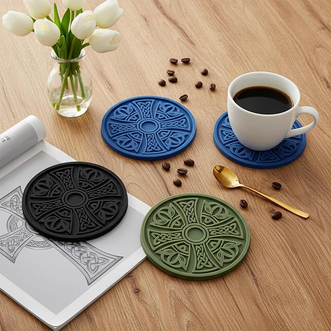 Silicone Coasters with Holder, Cross Pattern, 6 Pack | Non-slip drink mats - Image 2