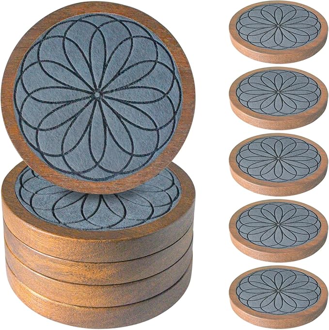 5 Pack Wood Coasters for Drinks, Minacun Absorbent Coaster Set, Drinks Coasters by Unknown