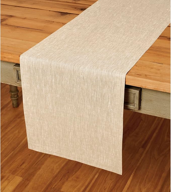 Solino Home 100% Pure Linen Table Runner Beige Woven, Athena 14 x 72 in | Table by SolinoHome