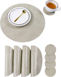Set of 4 Faux Leather Round Placemats and Coasters, Coffee Mats Kitchen Table by JOVONO