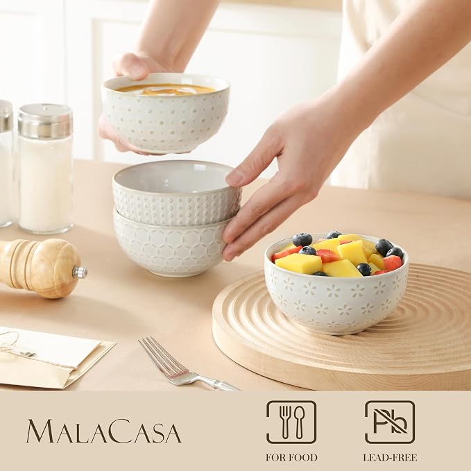 MALACASA Small Bowls, 14 Ounce Ice Cream Bowl, Stoneware Dessert Bowls Set of 4 - Image 3