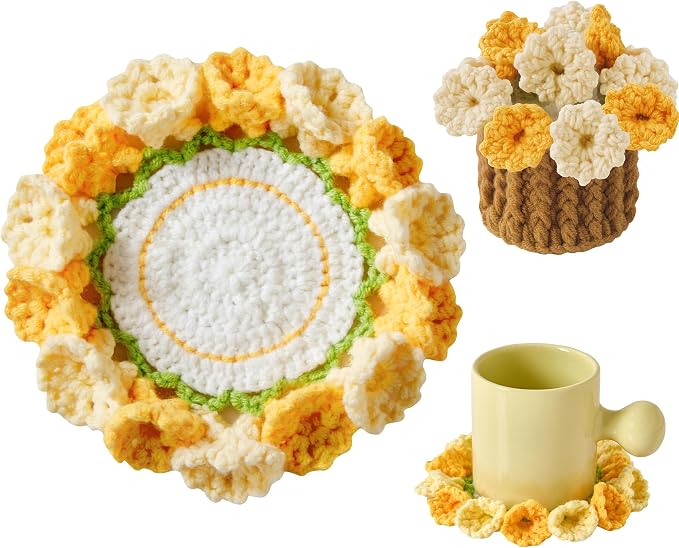 Crochet Flower Coasters, Handmade Bouquet Coasters by VaneOak