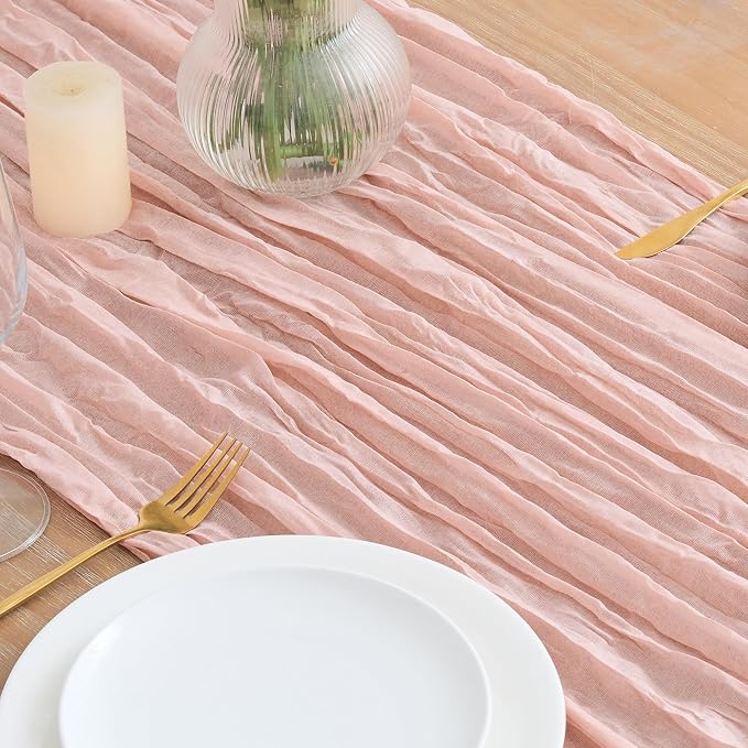 Asee'm 4pcs Cheesecloth Table Runner 120 Inches Dusty Pink Boho Gauze Cheese - Image 3