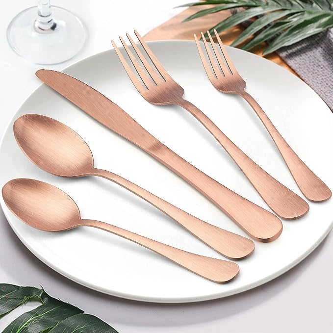 LIANYU 40 Piece Matte Copper Silverware Set, Rose Gold Flatware Set - Image 6
