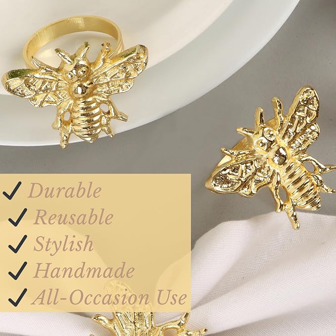 ALPHA Living HOME 12 Pcs Decorative Bee Napkin Rings - Image 4