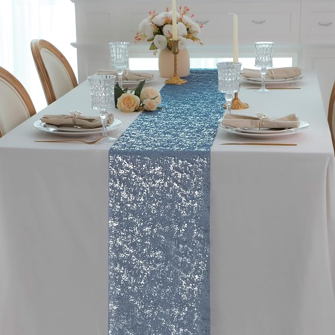Snowkingdom 2Pcs Navy Blue Silver Table Runner Sparkly Party Decor | Glitter - Image 5