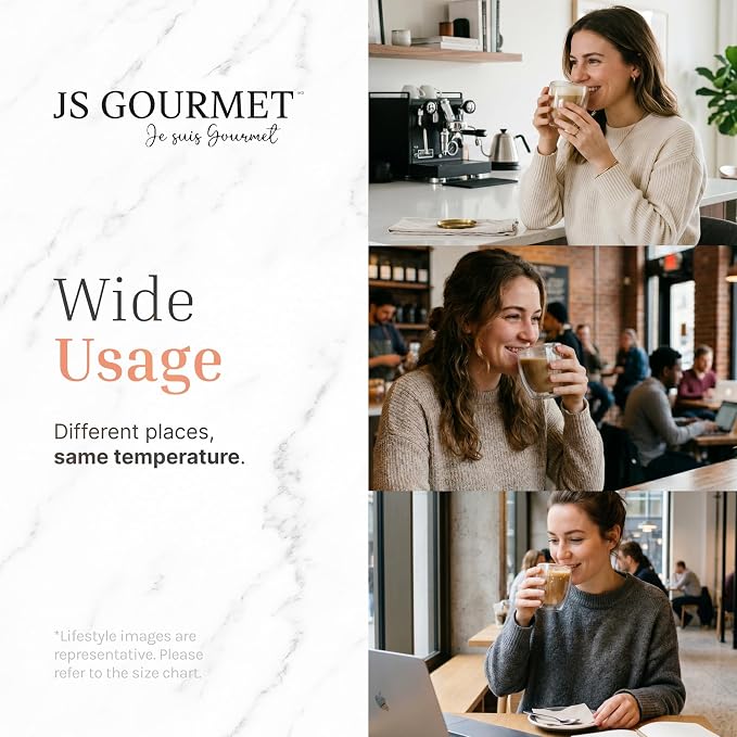 JS Gourmet Double Wall Glass Coffee Mugs Set of 2, 12oz/350ml Borosilicate - Image 7
