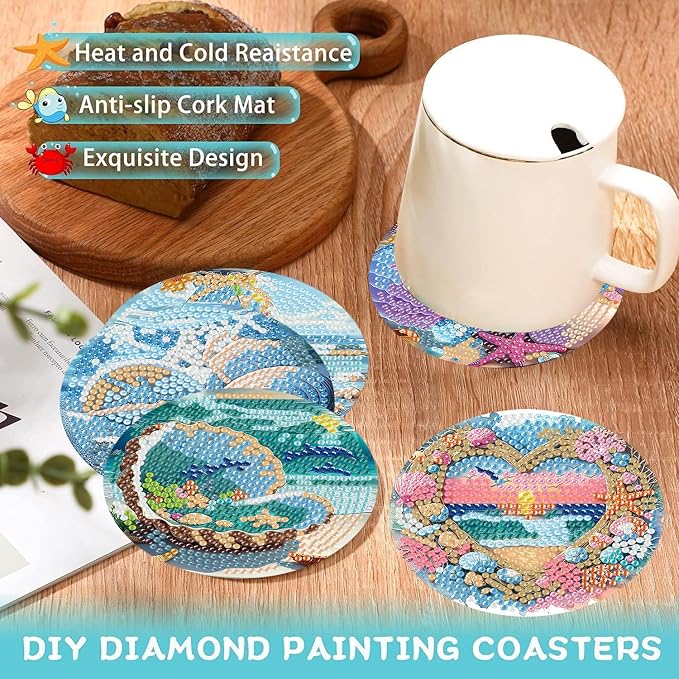 Ekuxom 8 PCS Beach Diamond Art Coasters Kits - Image 5