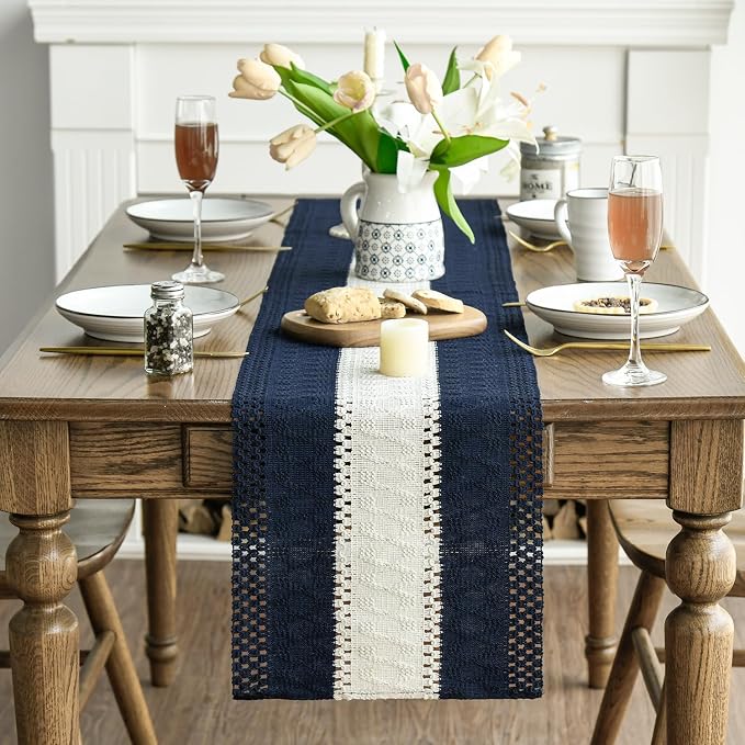 Artoid Mode Dark Blue Farmhouse Woven Table Runner 12x60 Inch | Seasonal - Image 2
