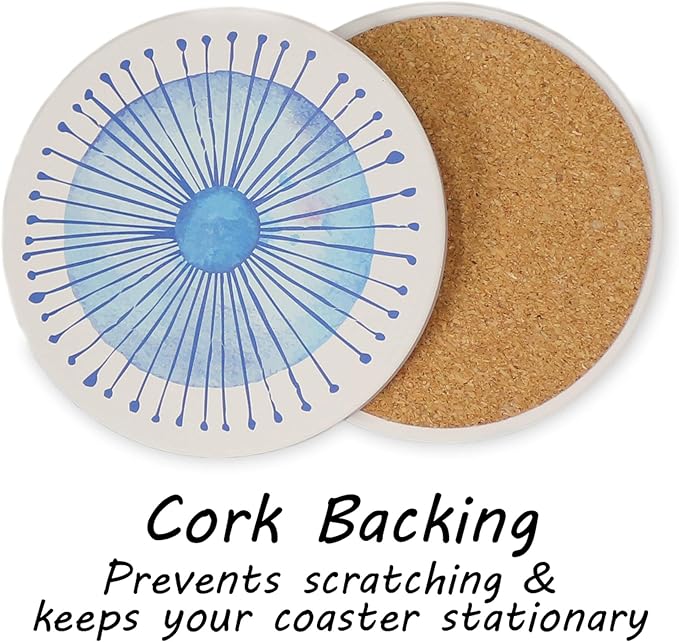 AD Set of 6 Coasters for Drinks Absorbing Round Ceramic Stone Coaster - Image 6