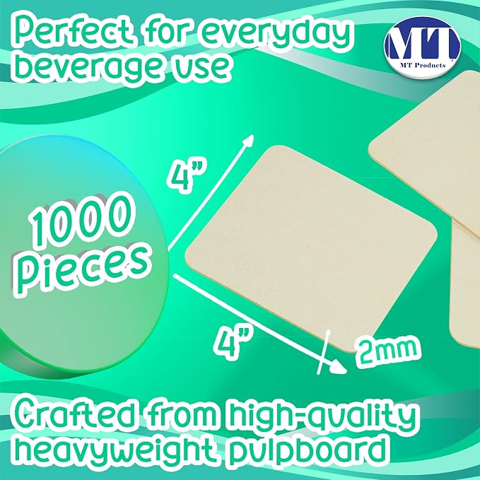 MT Products 4” Blank Off-White Heavyweight Cardboard Square Coasters - Image 2