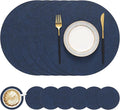 Round Faux Leather Placemat and Coaster 6 Packs, Washable Heat Resistant Dining by homing