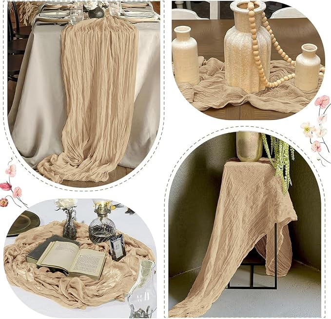 25 Pack Beige Cheesecloth Table Runner 17 x 108 Inch Gauze Table Runner Fabric - Image 6