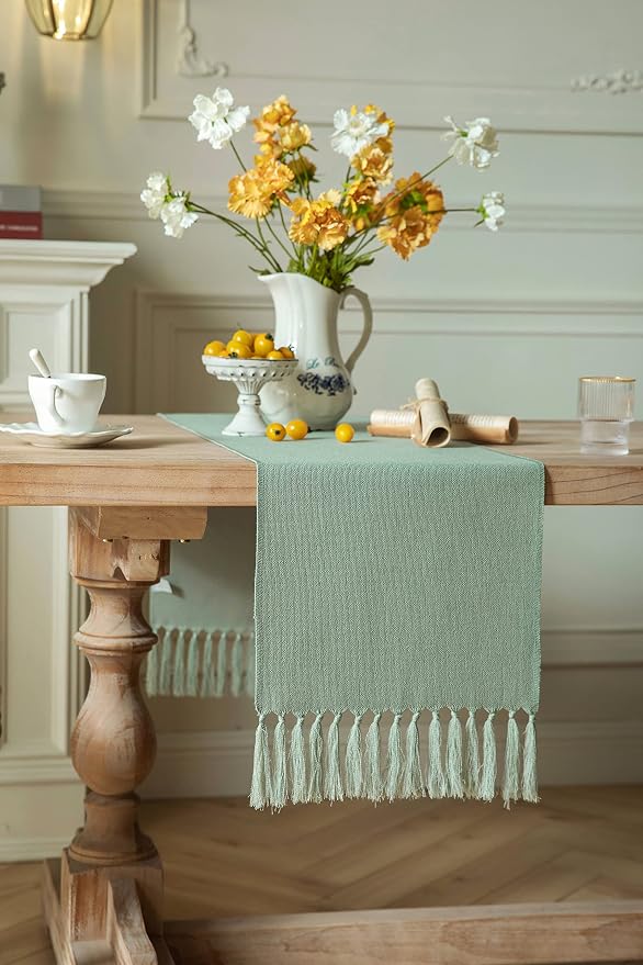 Sage Table Runners 36 Inches Long, Burlap Linen Style Rustic Farmhouse Table - Image 3