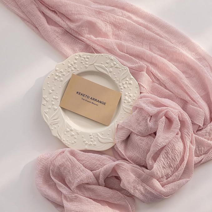 3Pcs Dusty Pink Cheesecloth Table Runner 120 Inches - Image 5