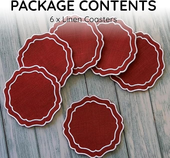 Linen Coasters for Drinks Set of 6, Fabric Coasters - Image 2