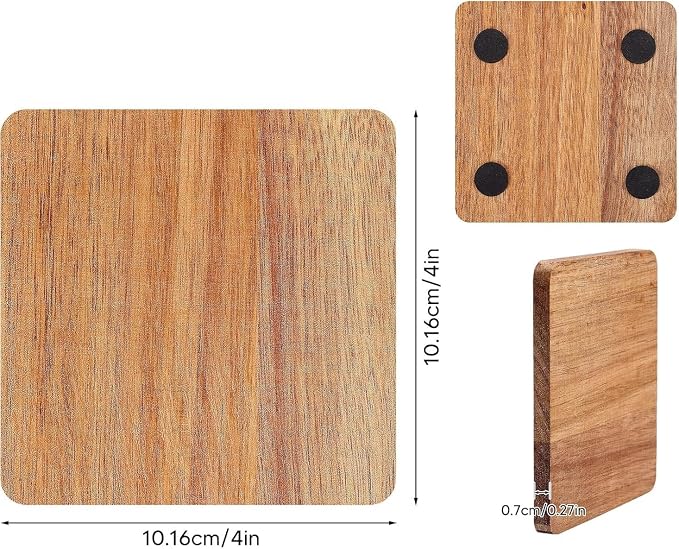 Acacia Wood Coasters with Iron Holder Stand - Image 4