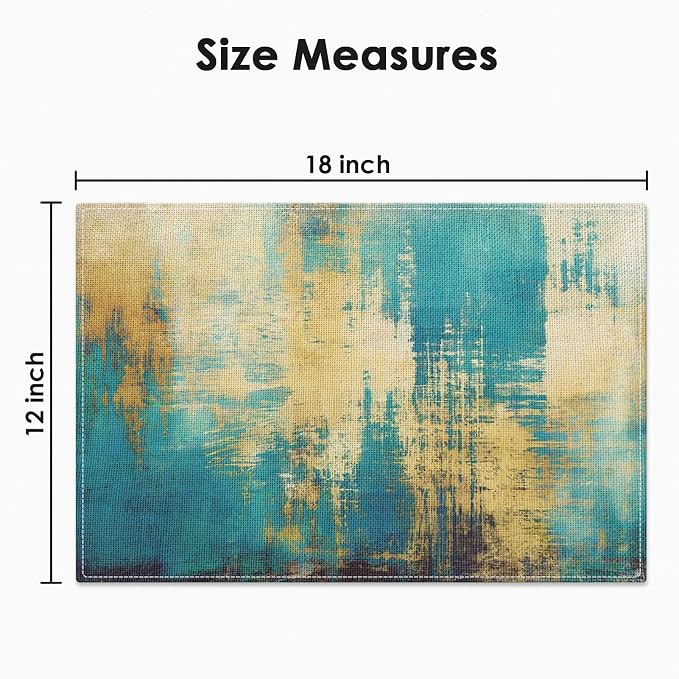 Emvency Farmhouse Placemats Set of 4, 12x18 Inch, Turquoise and Yellow | - Image 2
