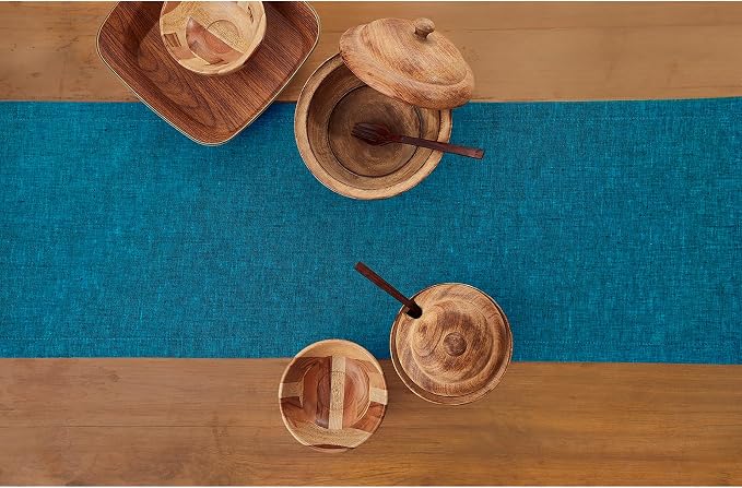 Solino Home 100% Pure Linen Dining Table Runner Teal, Athena 14 x 60 in | Table - Image 4