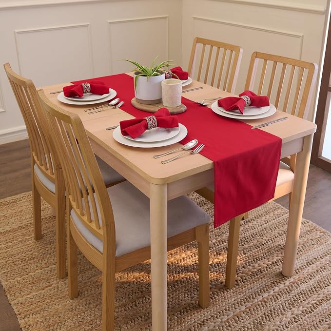 Encasa XO Table Runner, Cotton Canvas Dining Runner 13"x120" | Deep Red - Image 2