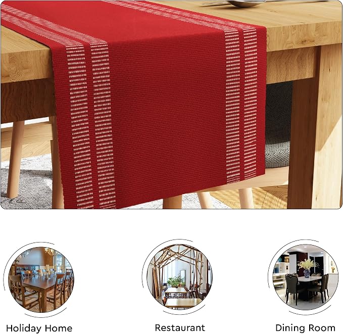 Encasa XO Table Runner, Yarn Dyed Ribbed Cotton 13"x94" | Ladder Red, 12-Ply - Image 4