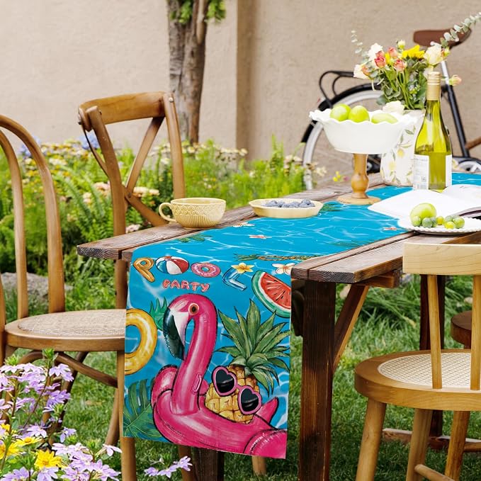 Summer Tropical Floral Table Runner Spring Fun Float Party Burlap Table Runners - Image 6