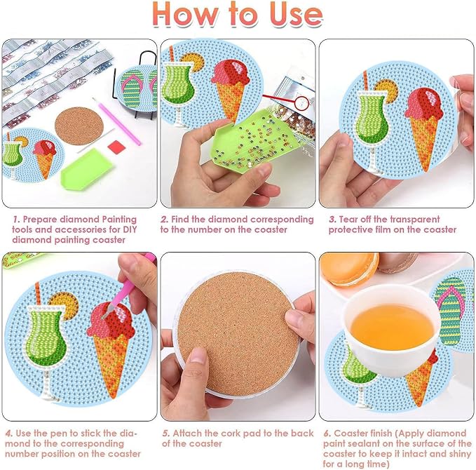 Benjenes 8PCS Summer Diamond Art Coasters Kit - Image 3