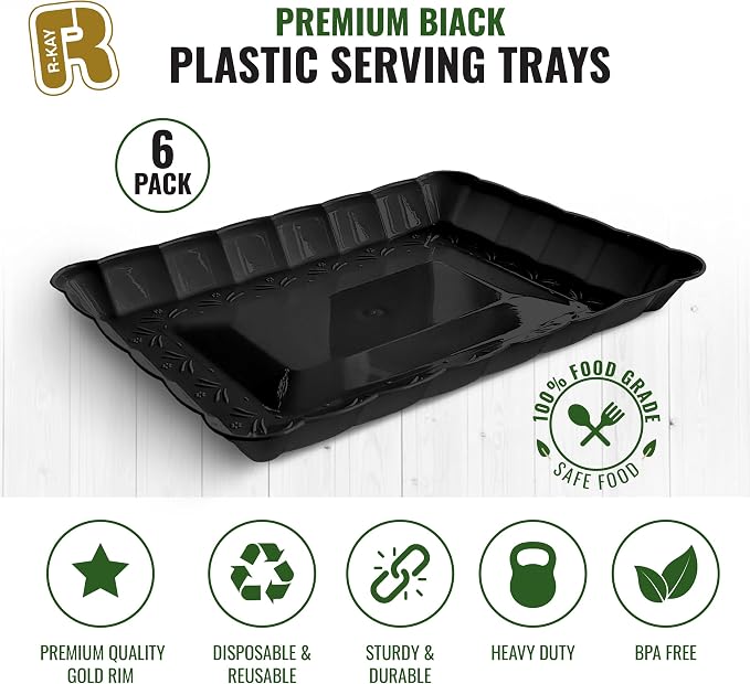 6 Pack Black Plastic Serving Trays - Image 5