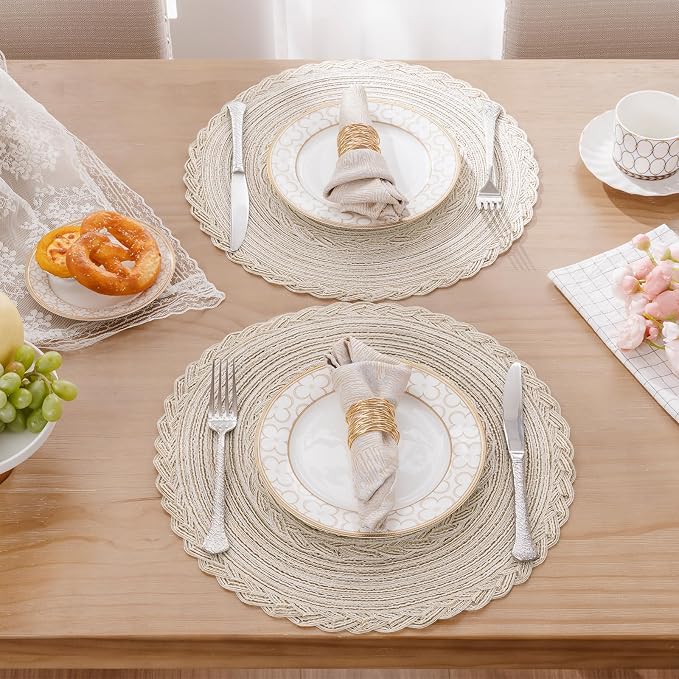 SHACOS 15 inch Round Braided Placemats Set of 12 - Image 2