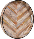 13" Round Decorative Tray, Faux Wood Serving Tray by MAONAME