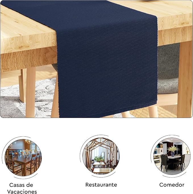 Encasa XO Table Runner, Yarn Dyed Ribbed Cotton 13"x79" | Solid Navy Blue - Image 4
