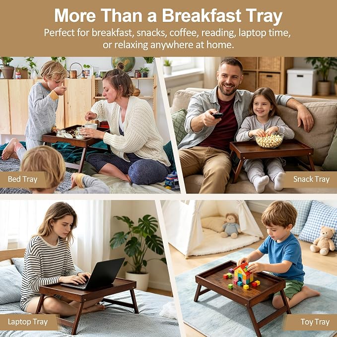 Bamboo Breakfast Trays with Folding Legs, Vintage | Set of 2 bamboo bed trays - Image 5