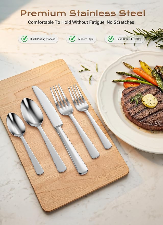 20-Piece Flatware Sets, Durable Stainless Steel Tableware in Ergonomic Design - Image 5