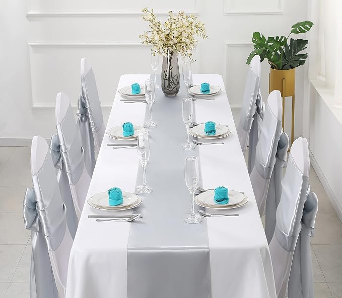 Horbaunal 12 Pack Silver Satin Table Runner 12 x 108 Inch | Smooth Table Runners - Image 2