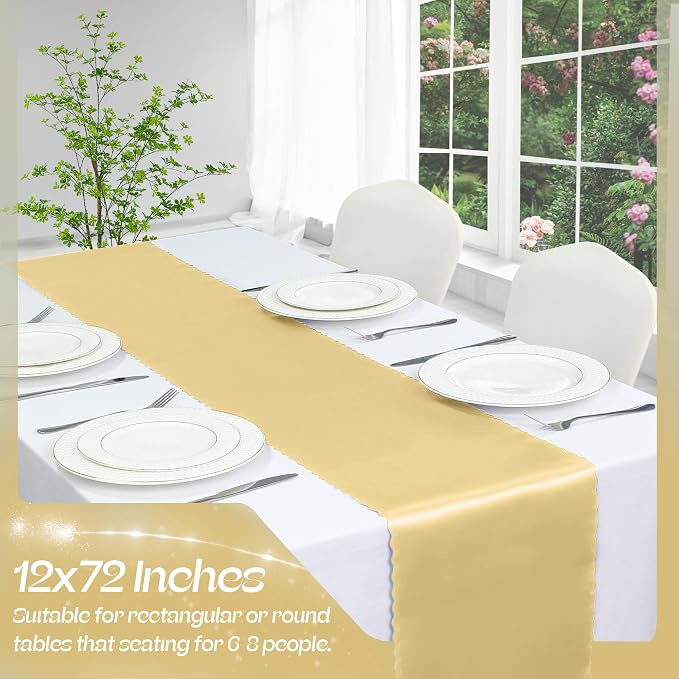 VACVELT Gold Satin Table Runners, 12x72 Inch, 2 Pack, Scalloped Edge | Silky - Image 3
