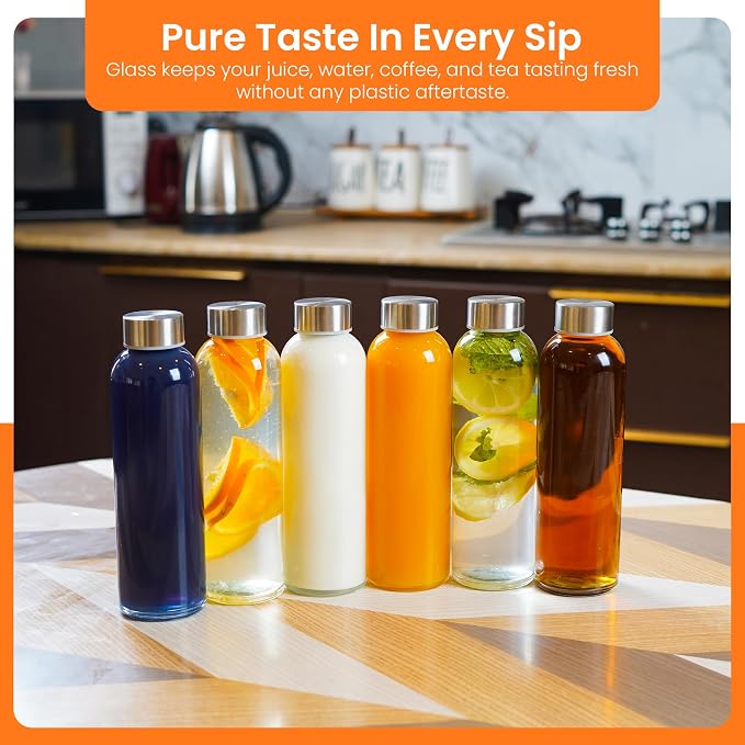 Epica Clear Glass Bottles with Lids, 17.5 oz Water Bottles, and Store Juices - Image 8