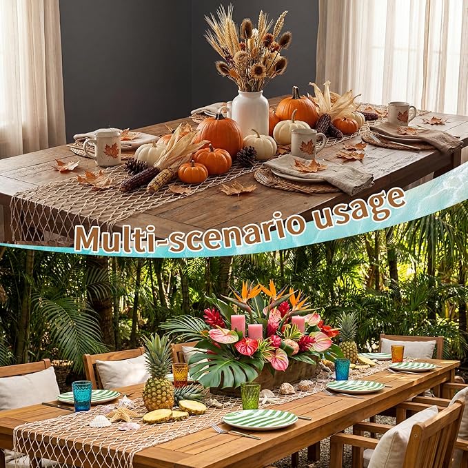 SATINIOR 24 Pcs 12 x 72'' Fishing Net Table Runner Party Decoration, Natural | - Image 6