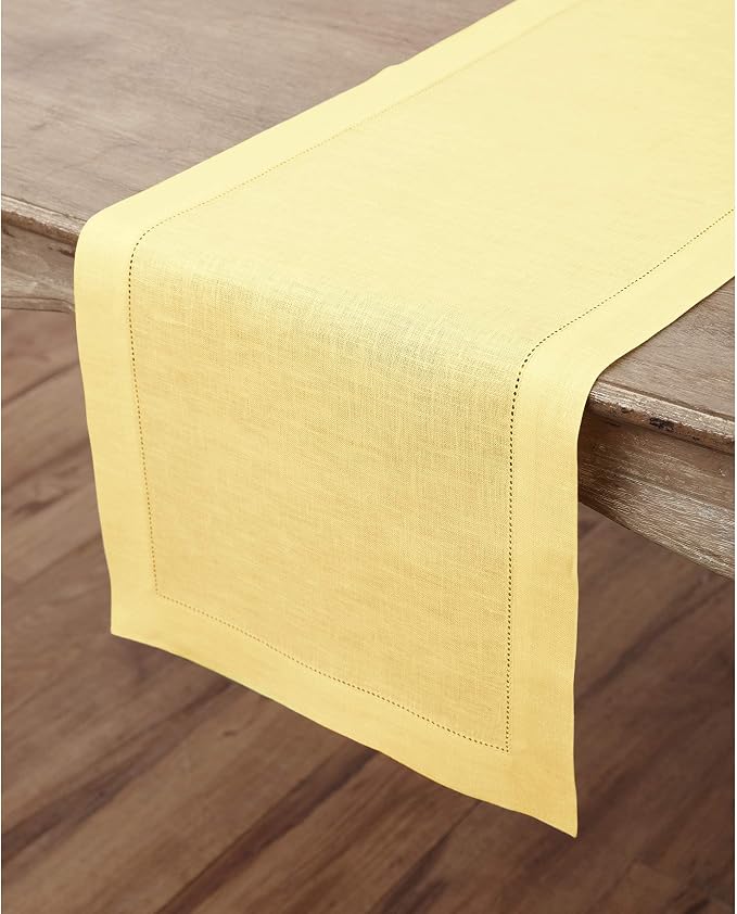 Solino Home 100% Pure Linen Dining Table Runner Yellow Woven, 14 x 144 in | - Image 3