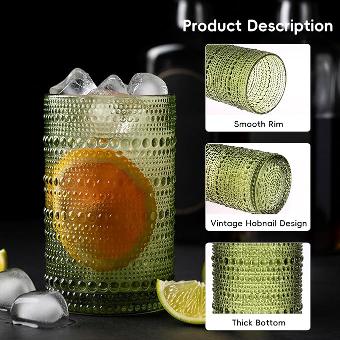 Moretoes Vintage Hobnail Drinking Glasses Set of 12, Whisky and Other Beverages - Image 5